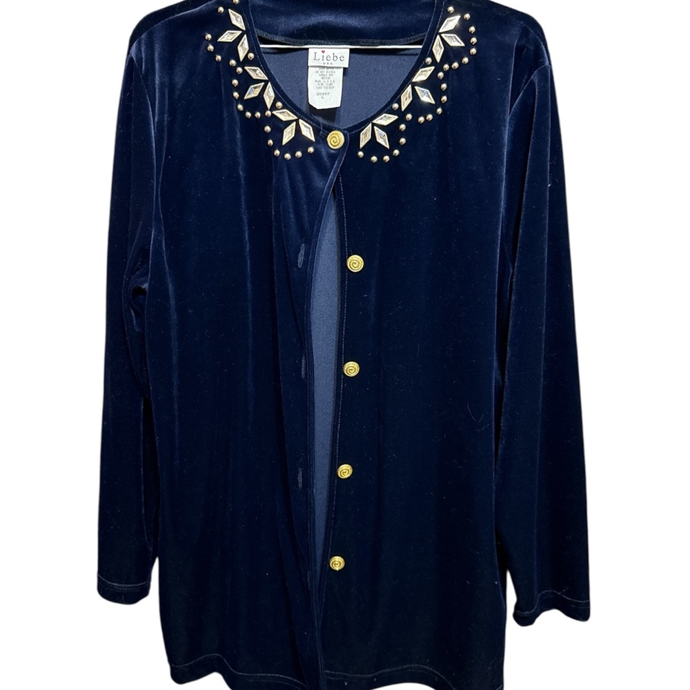 Blue and Gold Embellished Long Sleeve Blouse